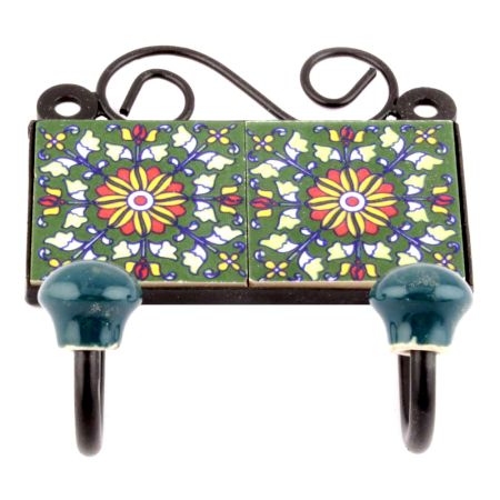 Forest Green Yellow Flower Ceramic Tiles Hooks